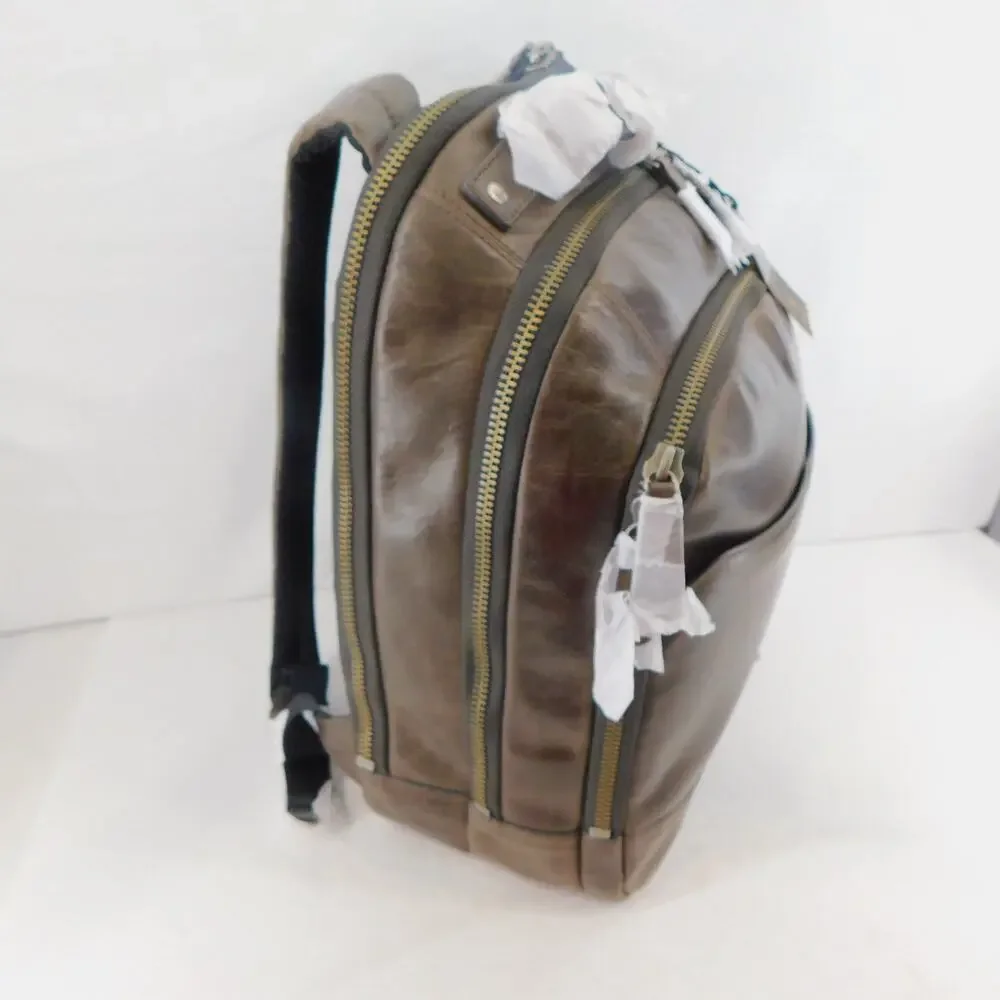 Frye Logan Multi Zip Leather Brown Slate Travel Backpack